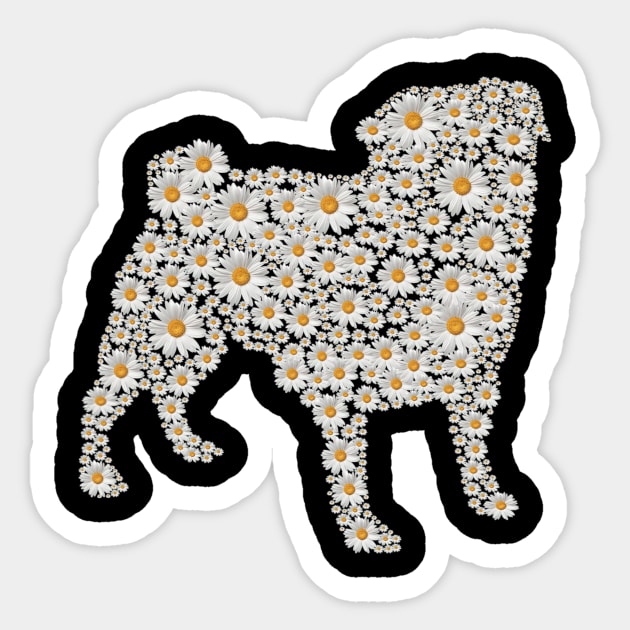 Pug Dog Print of White Daisy Flowers Sticker by HillySeonard